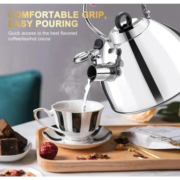 Tea Kettle Stovetop 2.64QT Whistling Stainless‎ Steel Cool Grip Bakelite Handle - Picture 9 of 12